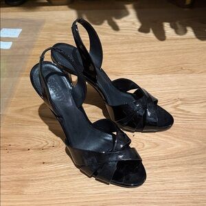 SCHUTZ Black Patent Crisscross Slingback Wedges